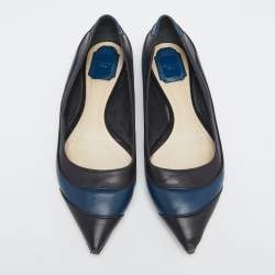 Pre Owned Dior Black/Blue Leather Pointed Toe Ballet Flats Size 41  