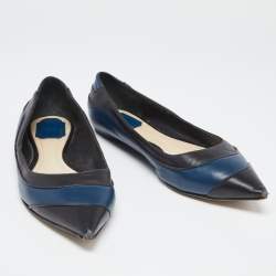 Pre Owned Dior Black/Blue Leather Pointed Toe Ballet Flats Size 41  