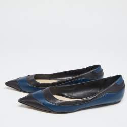 Pre Owned Dior Black/Blue Leather Pointed Toe Ballet Flats Size 41  