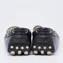Pre Owned Dior Black Leather Flower Embellished Driving Slip on Loafers Size 38