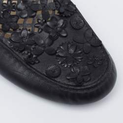 Pre Owned Dior Black Leather Flower Embellished Driving Slip on Loafers Size 38