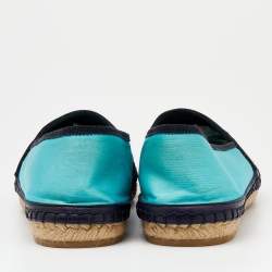 Pre Owned Dior Two Tone Satin Embroidered Espadrille Flats Size 37.5