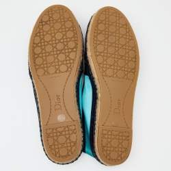 Pre Owned Dior Two Tone Satin Embroidered Espadrille Flats Size 37.5