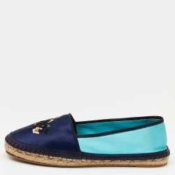 Pre Owned Dior Two Tone Satin Embroidered Espadrille Flats Size 37.5