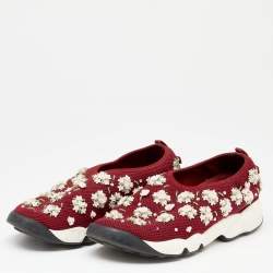 مملوكة مسبقًا Dior Red Mesh Fusion Embellished Slip On Sneakers Size 39