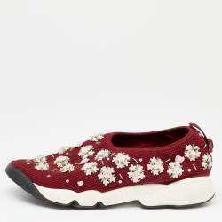 مملوكة مسبقًا Dior Red Mesh Fusion Embellished Slip On Sneakers Size 39