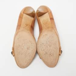 Pre Owned Dior Brown Leather Buckle Peep Toe Pumps Size 40.5