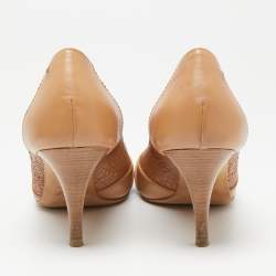 Pre Owned Dior Brown Leather Buckle Peep Toe Pumps Size 40.5