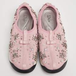 Dior Pink Mesh Crystal Embellished Fusion Sneakers Size 39