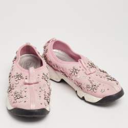Dior Pink Mesh Crystal Embellished Fusion Sneakers Size 39