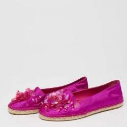 Dior Pink Canvas Embellished Espadrille Flats Size 36