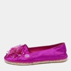 Dior Pink Canvas Embellished Espadrille Flats Size 36