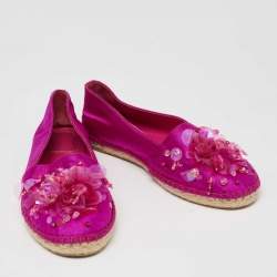 Dior Pink Canvas Embellished Espadrille Flats Size 36
