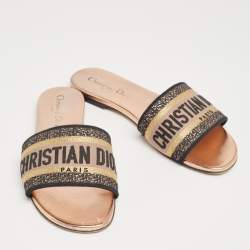 مملوكة مسبقًا Dior Tri-Color Canvas Dway Flat Slides Size 37
