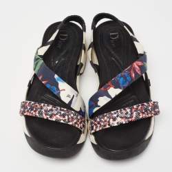 Dior Multicolor Print Canvas And Sequin Trio Fusion Slingback Sandals Size 37
