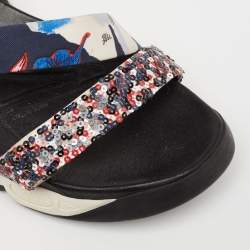 Dior Multicolor Print Canvas And Sequin Trio Fusion Slingback Sandals Size 37