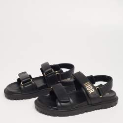 Pre Owned Dior Black Leather Dior Act Flat Sandals Size 37