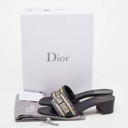 Dior Navy Blue Embroidered Canvas Dway Slide Sandals Size 39
