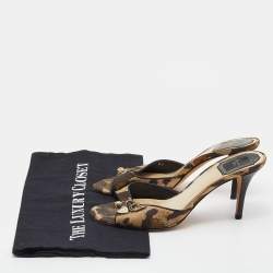 Pre Owned Dior Cammo Canvas and Leather Charm Embellished Slides Size 37