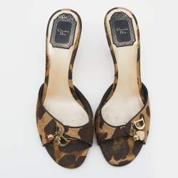 Pre Owned Dior Cammo Canvas and Leather Charm Embellished Slides Size 37