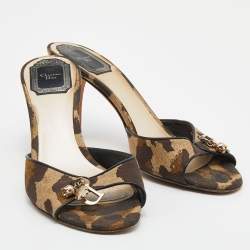 Pre Owned Dior Cammo Canvas and Leather Charm Embellished Slides Size 37