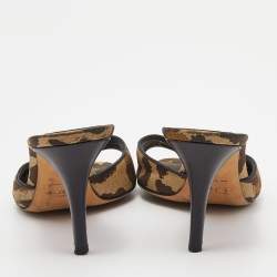 Pre Owned Dior Cammo Canvas and Leather Charm Embellished Slides Size 37