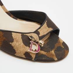 Pre Owned Dior Cammo Canvas and Leather Charm Embellished Slides Size 37