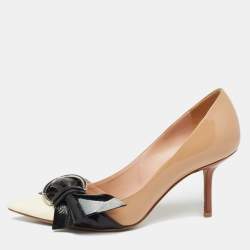 Pre Owned Dior Tricolor Patent Leather Buckle Bow Pumps Size 38