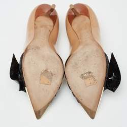 Pre Owned Dior Tricolor Patent Leather Buckle Bow Pumps Size 38