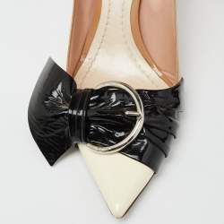 Pre Owned Dior Tricolor Patent Leather Buckle Bow Pumps Size 38