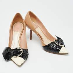 Pre Owned Dior Tricolor Patent Leather Buckle Bow Pumps Size 38