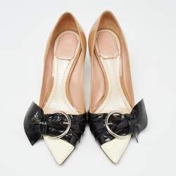 Pre Owned Dior Tricolor Patent Leather Buckle Bow Pumps Size 38