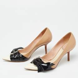Pre Owned Dior Tricolor Patent Leather Buckle Bow Pumps Size 38