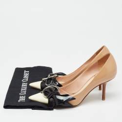 Pre Owned Dior Tricolor Patent Leather Buckle Bow Pumps Size 38
