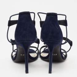 Dior Blue Suede And Python Embossed Leather Open Toe Strap Sandals Size 37