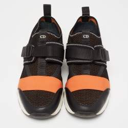 Dior Homme Orange/Black Mesh And Leather Buckle Slip On Sneakers Size 45