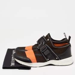 Dior Homme Orange/Black Mesh And Leather Buckle Slip On Sneakers Size 45