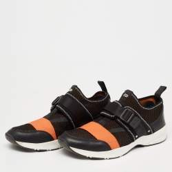 Dior Homme Orange/Black Mesh And Leather Buckle Slip On Sneakers Size 45