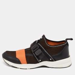 Dior Homme Orange/Black Mesh And Leather Buckle Slip On Sneakers Size 45