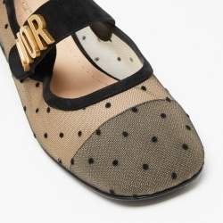 Pre Owned حذاء فلات ديور بيبي دي  ماري جين سويدي وشبك أسود بحافة مقاس 38