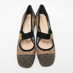 Pre Owned حذاء فلات ديور بيبي دي  ماري جين سويدي وشبك أسود بحافة مقاس 38