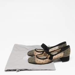 Pre Owned حذاء فلات ديور بيبي دي  ماري جين سويدي وشبك أسود بحافة مقاس 38