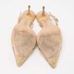 مملوكة مسبقًا صندل ديور جلد وكانفاس بني/بيج فتحة كعب مقاس 38