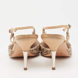 مملوكة مسبقًا صندل ديور جلد وكانفاس بني/بيج فتحة كعب مقاس 38