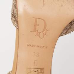 مملوكة مسبقًا صندل ديور جلد وكانفاس بني/بيج فتحة كعب مقاس 38