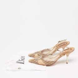 مملوكة مسبقًا صندل ديور جلد وكانفاس بني/بيج فتحة كعب مقاس 38