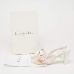 Dior Pink/White Monogram Canvas And Leather Crystal Embellished Open Toe Slides Sandals Size 38 