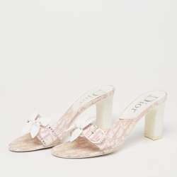 Dior Pink/White Monogram Canvas And Leather Crystal Embellished Open Toe Slides Sandals Size 38 