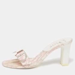 Dior Pink/White Monogram Canvas And Leather Crystal Embellished Open Toe Slides Sandals Size 38 