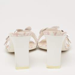 Dior Pink/White Monogram Canvas And Leather Crystal Embellished Open Toe Slides Sandals Size 38 